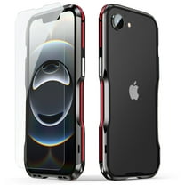 Dteck with Tempered Glass Screen Protector Case for iPhone 16e, Slim Lightweight Aluminum Alloy Metal Bumper Frame Shockproof Cover with Transparent Carbon Fiber Back Sticke For iPhone 16e,Red