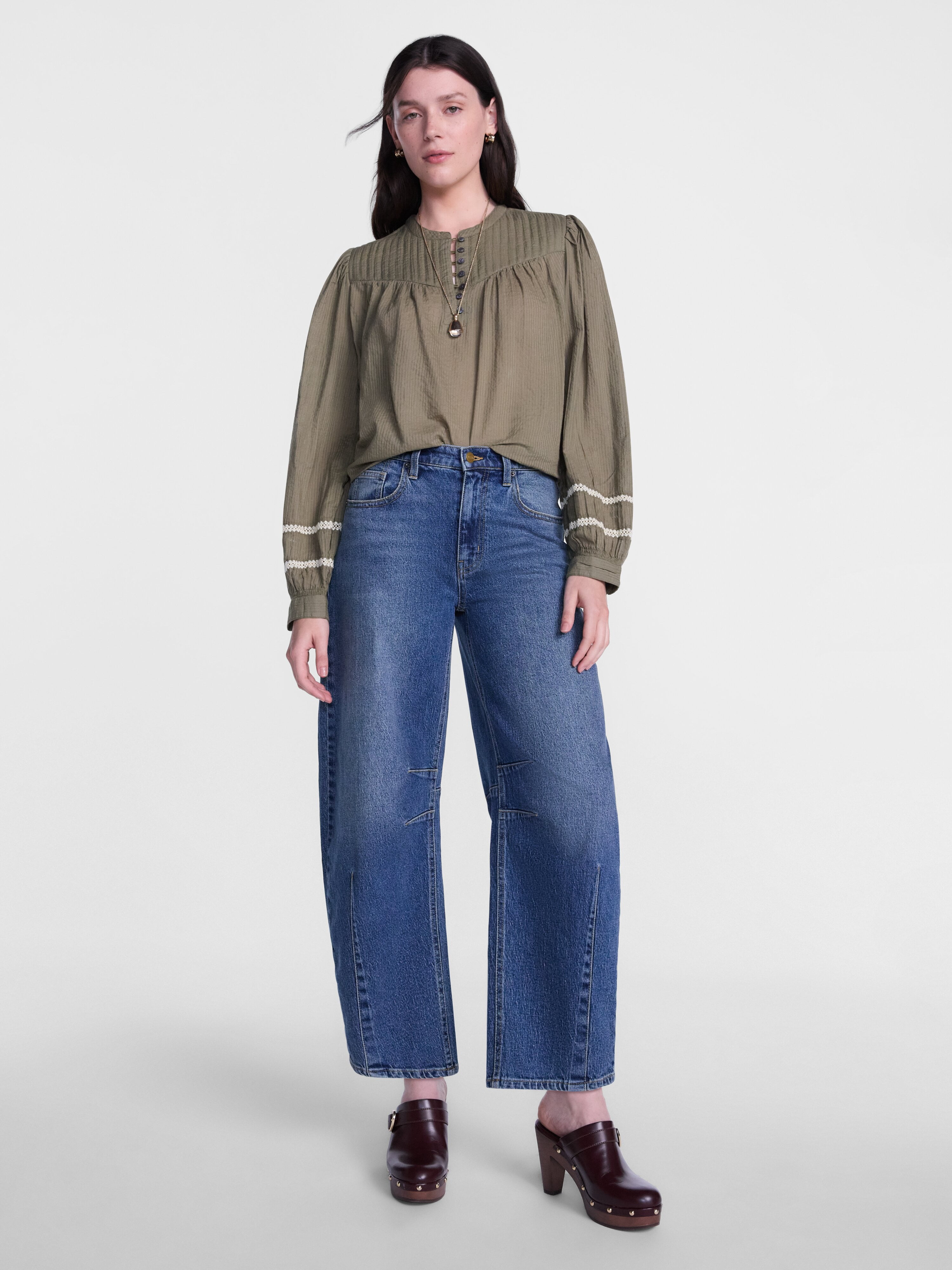 Scenario Women's and Women's Plus Quilted Detail Long Sleeve Top, Sizes XS-4X