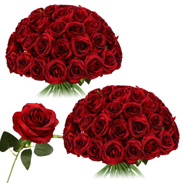 Rosas de seda artificiales Nubry, 50 unidades, para decoración de bodas y hogares