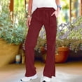 thumbnail image 4 of AKOEE Straight Leg Pants for Women with Pockets Drawstring Elastic Waist Linen Sweatpant Split Hem Casual Trouser (S, Wine), 4 of 5