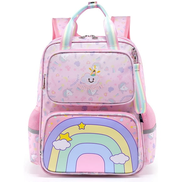 Kids Backpack Girls School Bag Cute Rainbow Preschool Bookbags Toddler Bag School Outdoor Travel Casual Daypack (Pink)