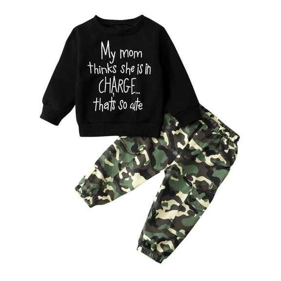 Odeerbi Toddler Boys Fall Winter Outfits Cotton Sweatsuits Camouflage Tracksuit Casual Long Sleeve Sweatshirt Sweatpants Set Toddler Clothes Black