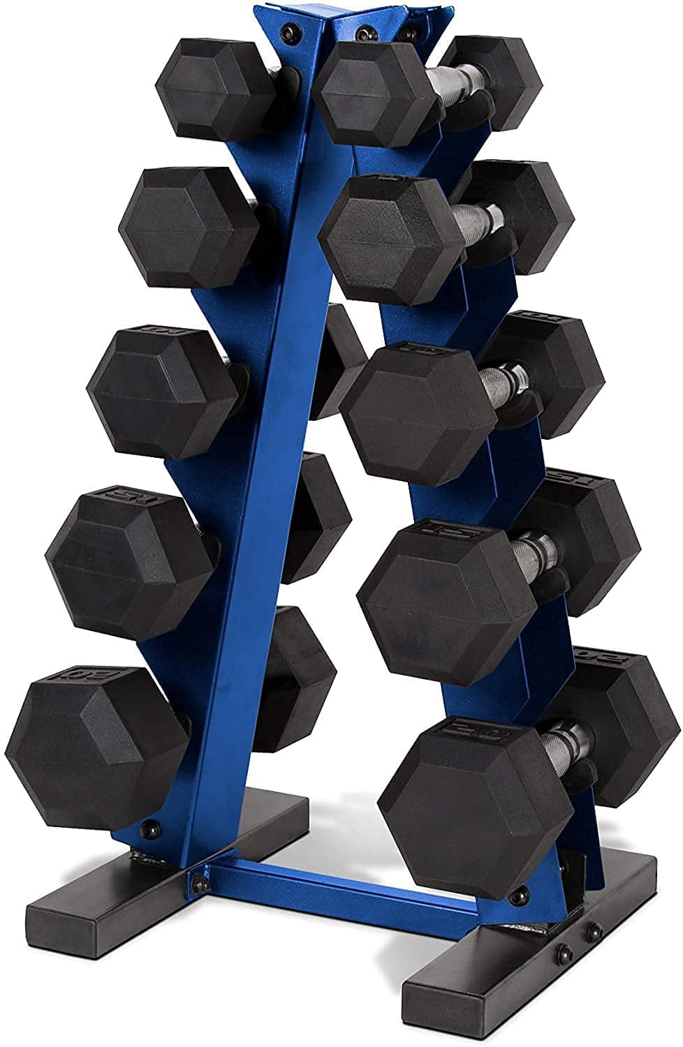 WF Athletic Supply 525Lb Rubber Coated Hex Dumbbell Set with A Frame