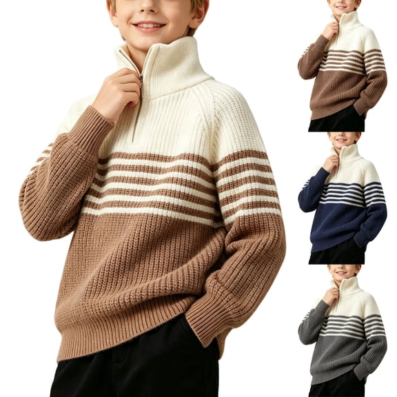 HBGVBA Boys Long Sleeve Sweater,Quarter Zip Knit Tops,Fall Winter Stand Collar Casual Pullover Sweaters for 7-15 Years Kids