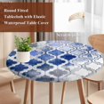 thumbnail image 3 of Blue Morocco Round Tablecloth 36-44 Inch Round Fitted Table Cloth with Elastic Edge, Vintage Graffiti Paint Art Boho Dappled Waterproof Table Cover Protector for Outdoor Picnic Party Dining, 3 of 6