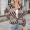thumbnail image 3 of Jackets for Women Winter Coat Jackets Flannel Stand Collar Jacket(Moroccan Texture Wave Geometry Dark Red Brown,Size:S-4XL), 3 of 7