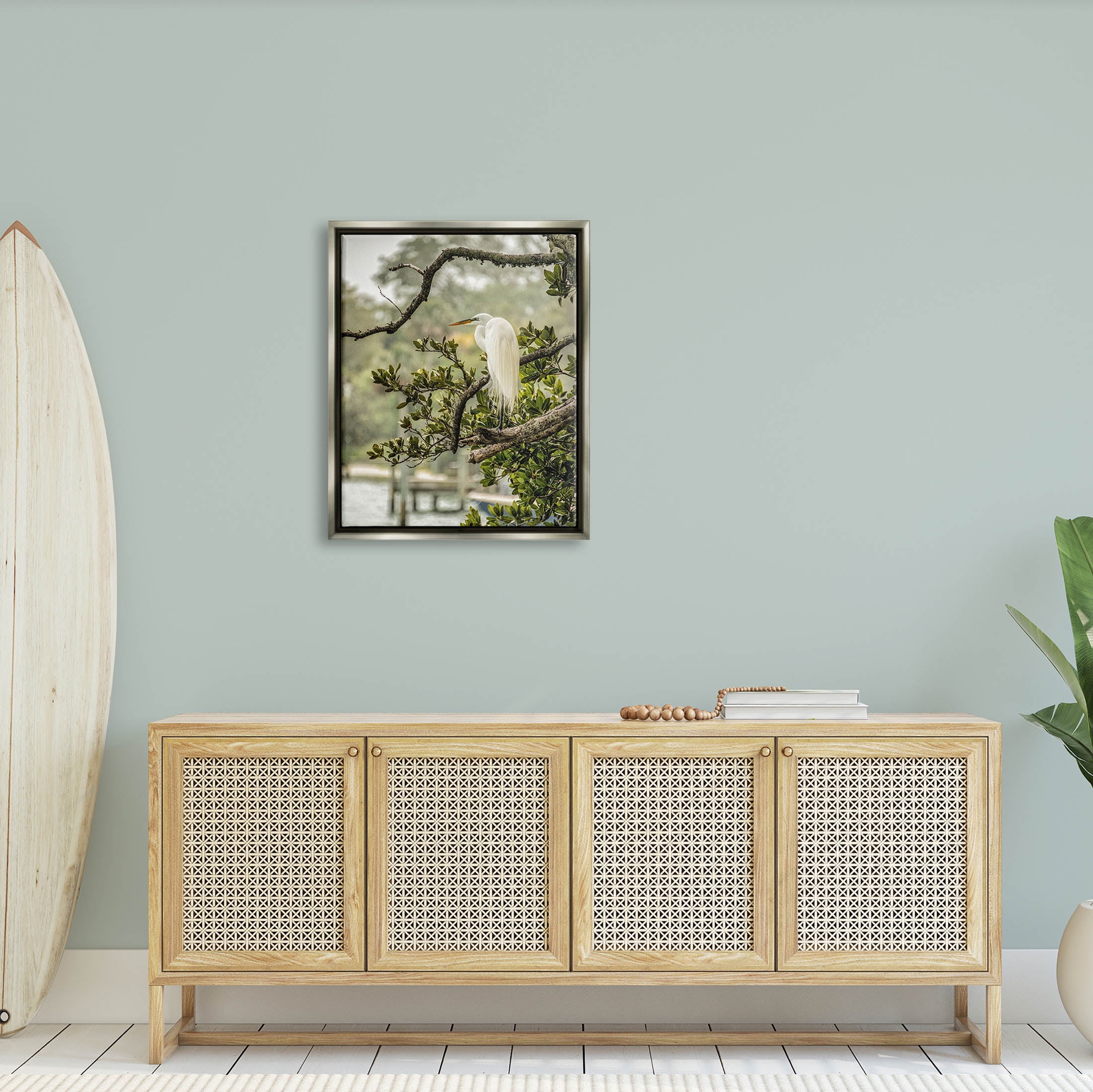 Stupell Industries Elegant Bird Perched Lakeside Tree Photograph Luster Gray Floating Framed Canvas Print Wall Art, Design by Mary Lou Photography