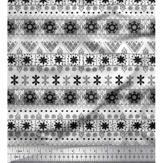 Soimoi Cotton Voile Fabric Stripe & Snowflake Ethnic Printed Craft Fabric by The Yard 56 Inch Wide