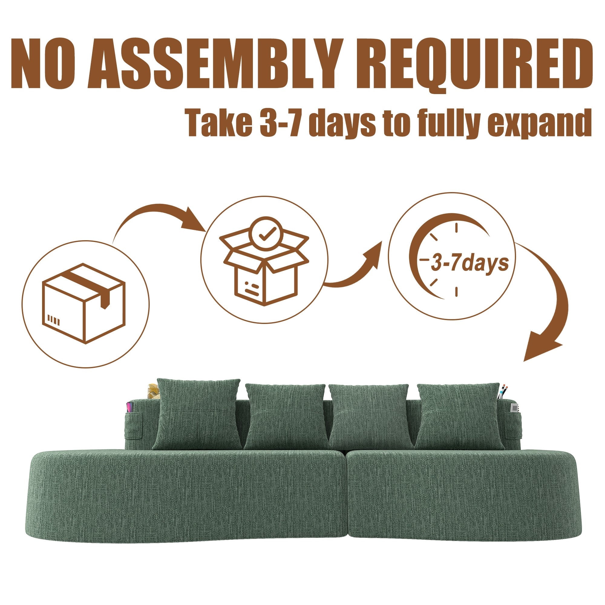 Sailvan Modern Curved Sectional 3 Seat Sofa,Minimalist Half Moon Modular Couch for Living Room,Office and Apartment,Soft Chenille Fabric Green