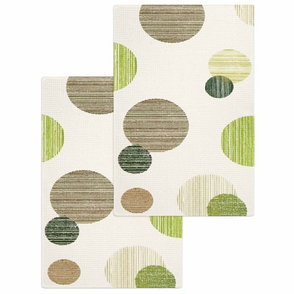 Abstract Geometric Kitchen Dish Towels for Drying Dishes Set of 2, Farmhouse Vintage Polka Dot Green Waffle Weave Microfiber Hand Tea Bathroom Towels Quick Dry & Absorbent Towel 15.7x23.6