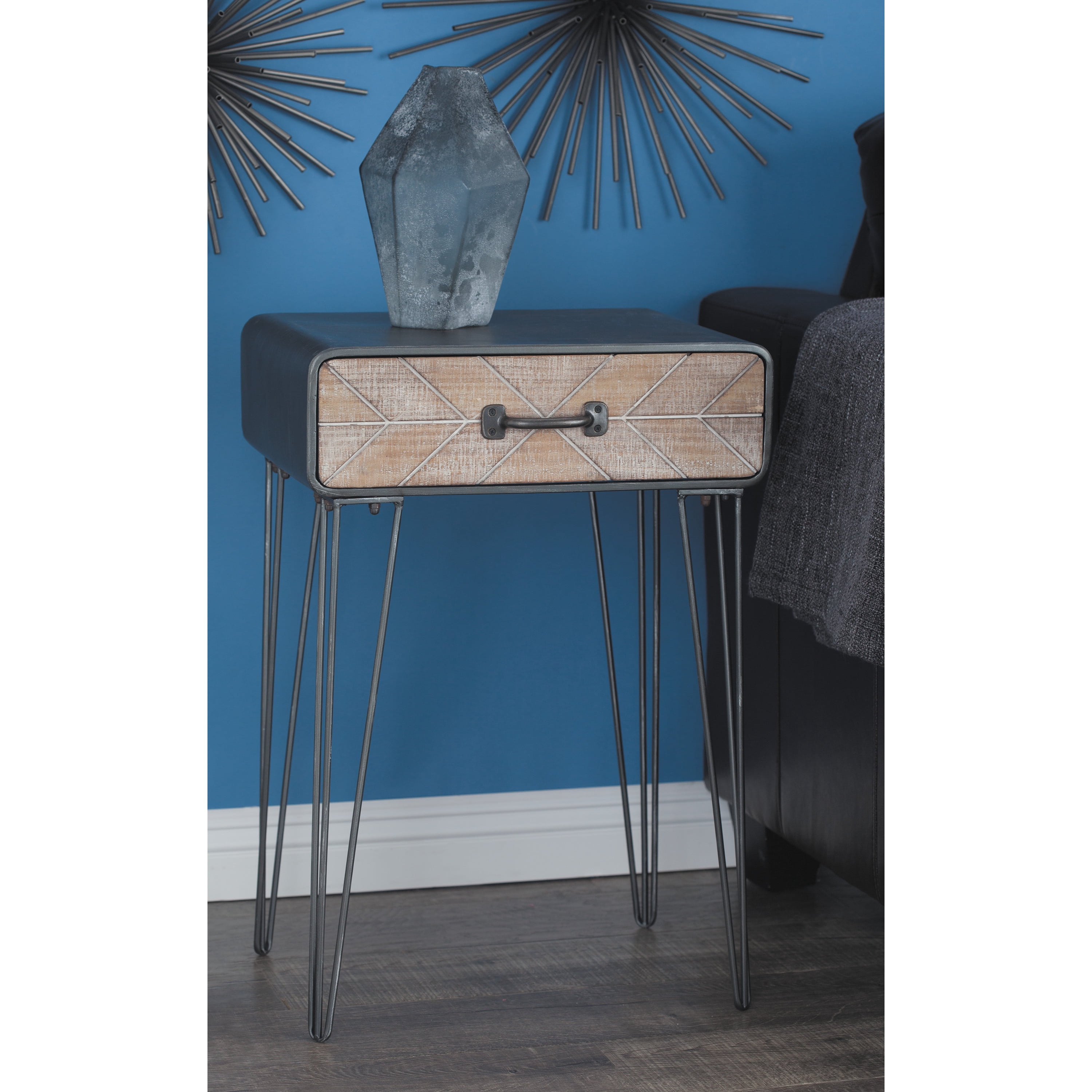 DecMode 17" x 26" Black Metal Single Drawer Accent Table, 1-Piece