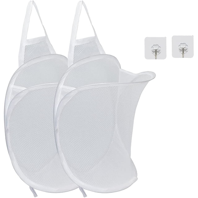 Cesto de ropa sucia colgante pequeño Laklulu, para bebés y niños, de malla, para viajes, dormitorios, baños y dormitorios (paquete de 2, gris)