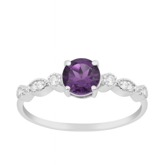 6mm Round Shape Amethyst 925 Sterling Silver Solitaire Women Promise Ring
