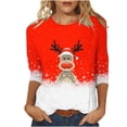 thumbnail image 1 of Women's Round Neck Three Quarter Sleeve Christmas Printed Top, 1 of 1