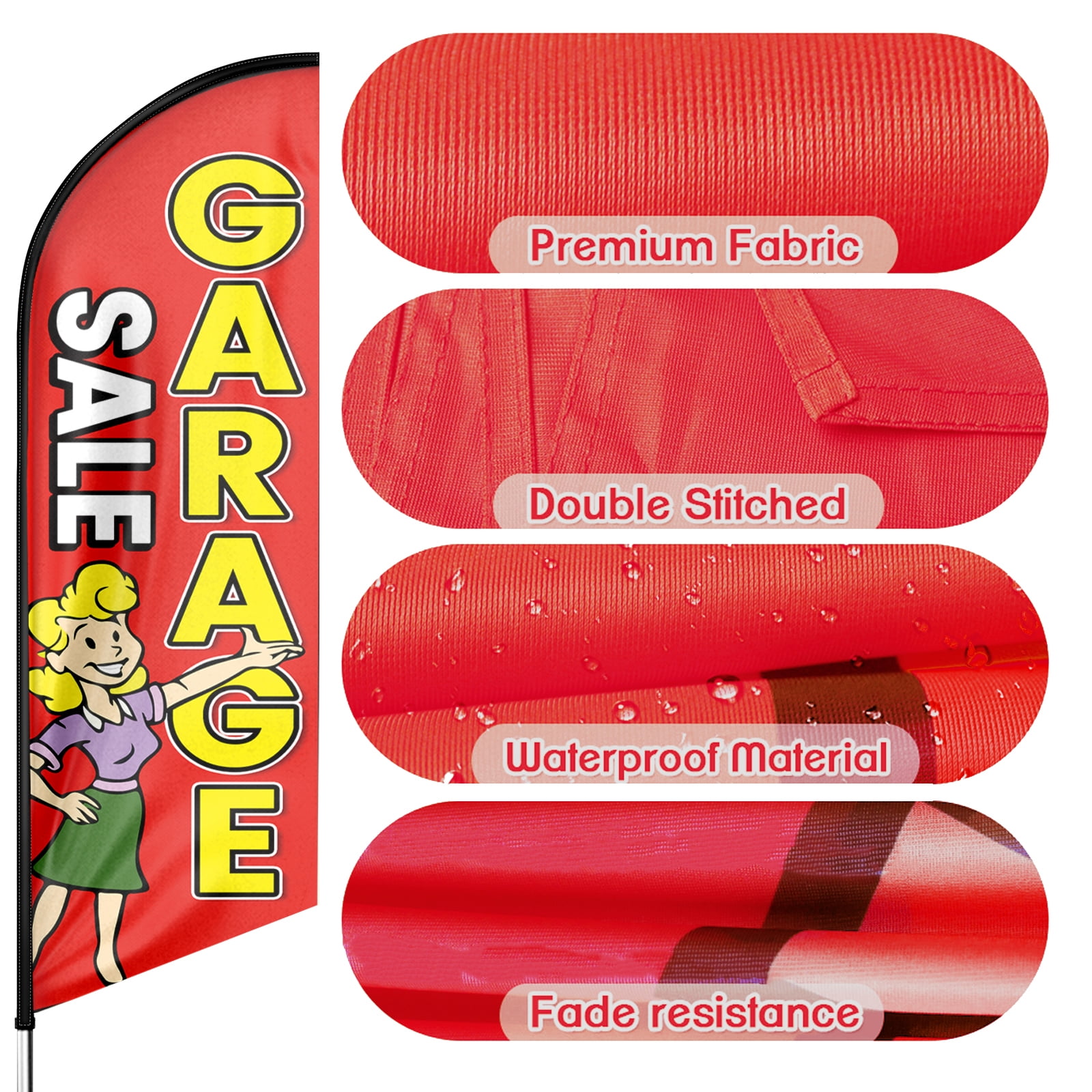 Garage Sale Business Flag , Garage Sale Advertising Feather Flag, 8Ft Garage Sale Banner ,Commercial use flag (Flag Only)RED