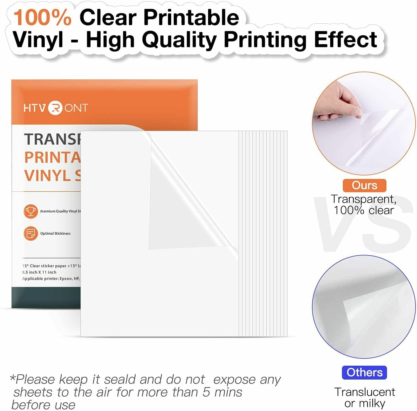 HTVRONT 15x Inkjet Printable Transparent Clear Vinyl Sticker Paper