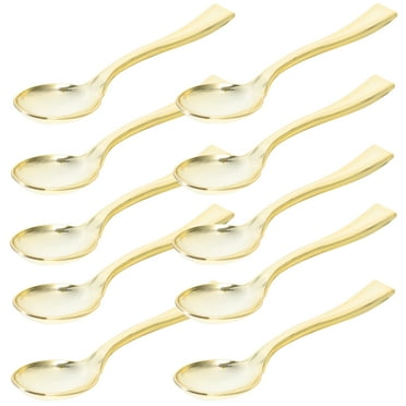 Melantax 24pcs Plastic Disposable Gold Mini Spoon Set Plastic Imitation Metal Cutlery for BBQ Party Picnic