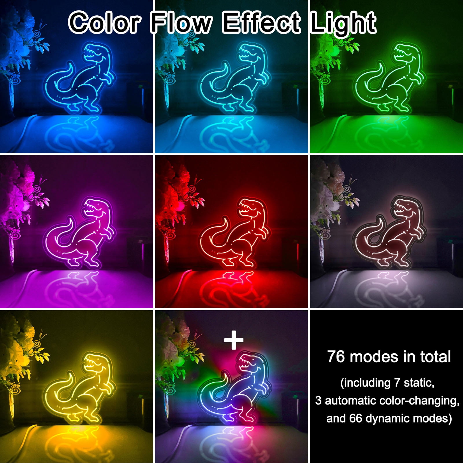 Dinosaur Led Light Box, Dimmable Neon-Like Light Signs USB Power for Wall Decor Bedroom Decoration, Color Flow Effect (WxH) 11"x11"