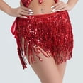 thumbnail image 4 of Fringe Sequin Mini Skirt for Women with Sparkly Belly Dance Performance Hip Scarf Wrap Tassel Performance Carnival Costume Red One Size, 4 of 4