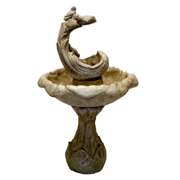 Solid Rock Stoneworks Concrete Bird Fountain - 47" Tall - Buff