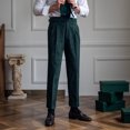 thumbnail image 2 of Men's Dress Pants, Corduroy Naples Style Classic Fit Vintage Business Trousers with Straight Leg and Pleat-Front for Smart Casual and Formal Wear,Dark Green,31, 2 of 7