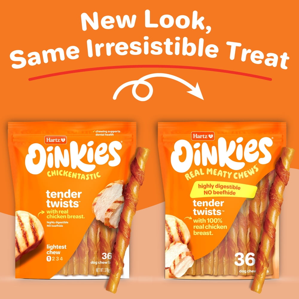 (2 pack) Hartz Oinkies Tender Twists Wrapped with Real Chicken Breast Dog Treats, Stick Treat (36 Count)
