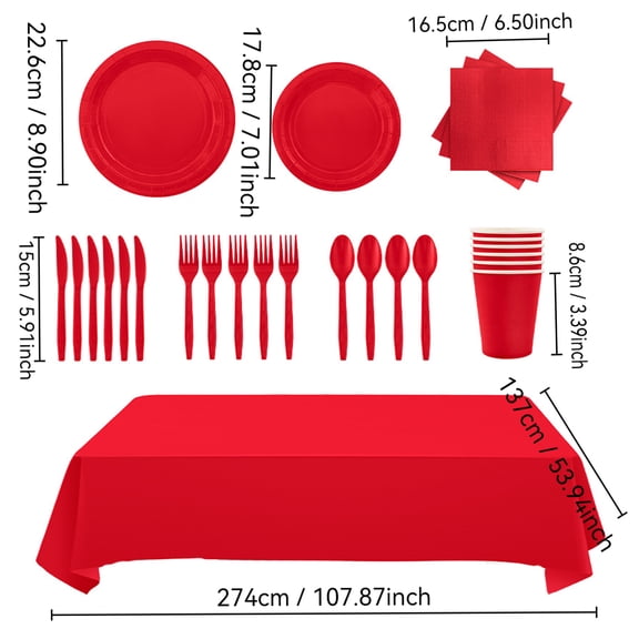 24 Pack Red Party Paper Plates, 7 Inch Decorative Disposable Tableware for Picnic, Banquet, Christmas, and Graduation