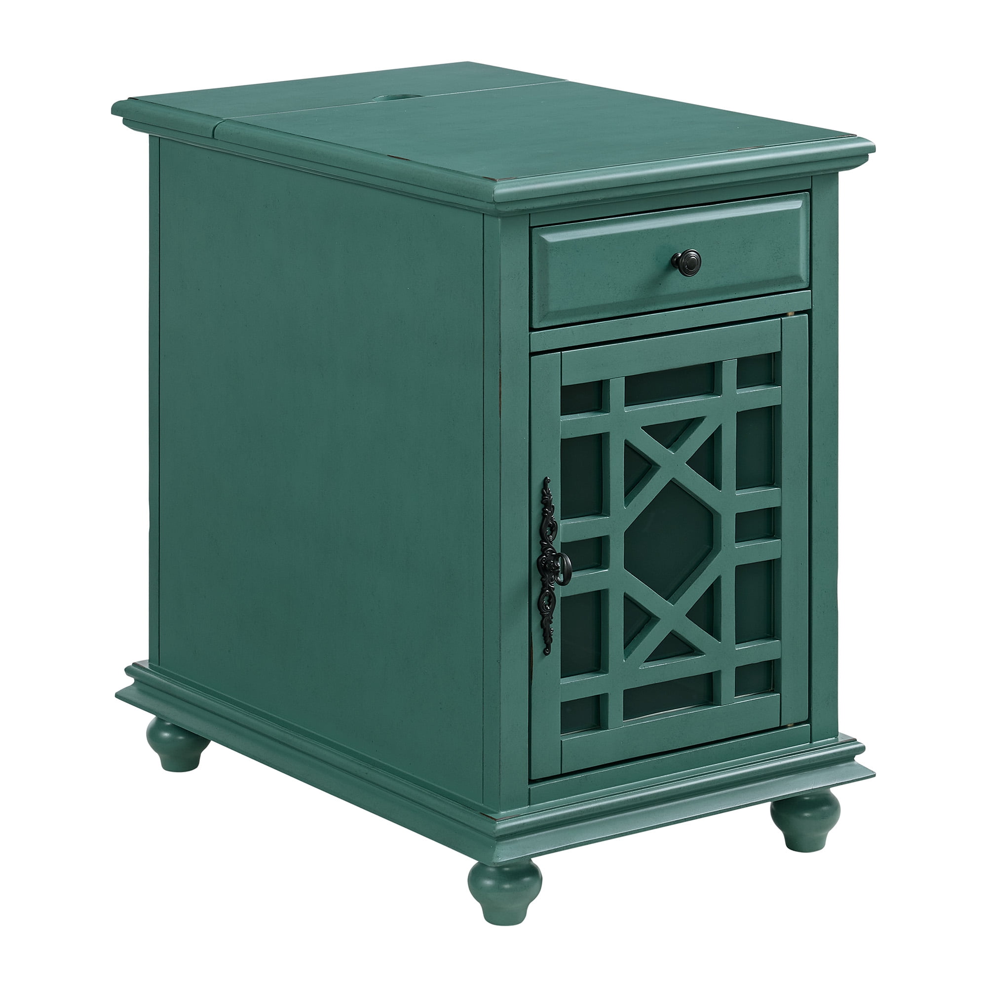 Martin Svensson Home Elegant Chairside Table with Power, Antique Teal