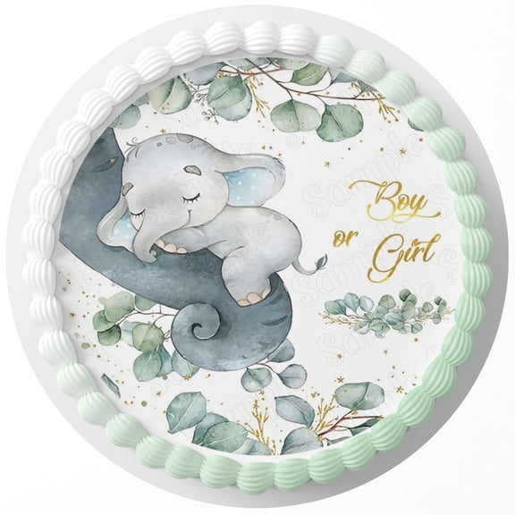 Baby Elephant Boy or Girl Edible Image Icing Cake Topper for Quarter Sheet Cake, by Tnct.