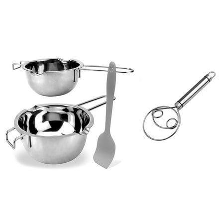 

1 Pcs Danish Bread Dough Whisk Stainless Steel & 1 Set Double Boiler Melting Pot with Silicone Spatula