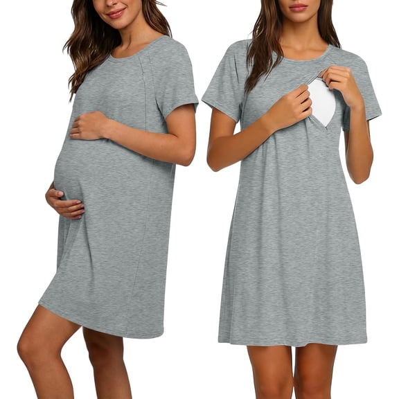 Miqool Maternity Nursing Nightgown 3 in 1 Labor/Delivery/Hospital Gown Maternity Breastfeeding Dress Short Sleeve Sleepwear