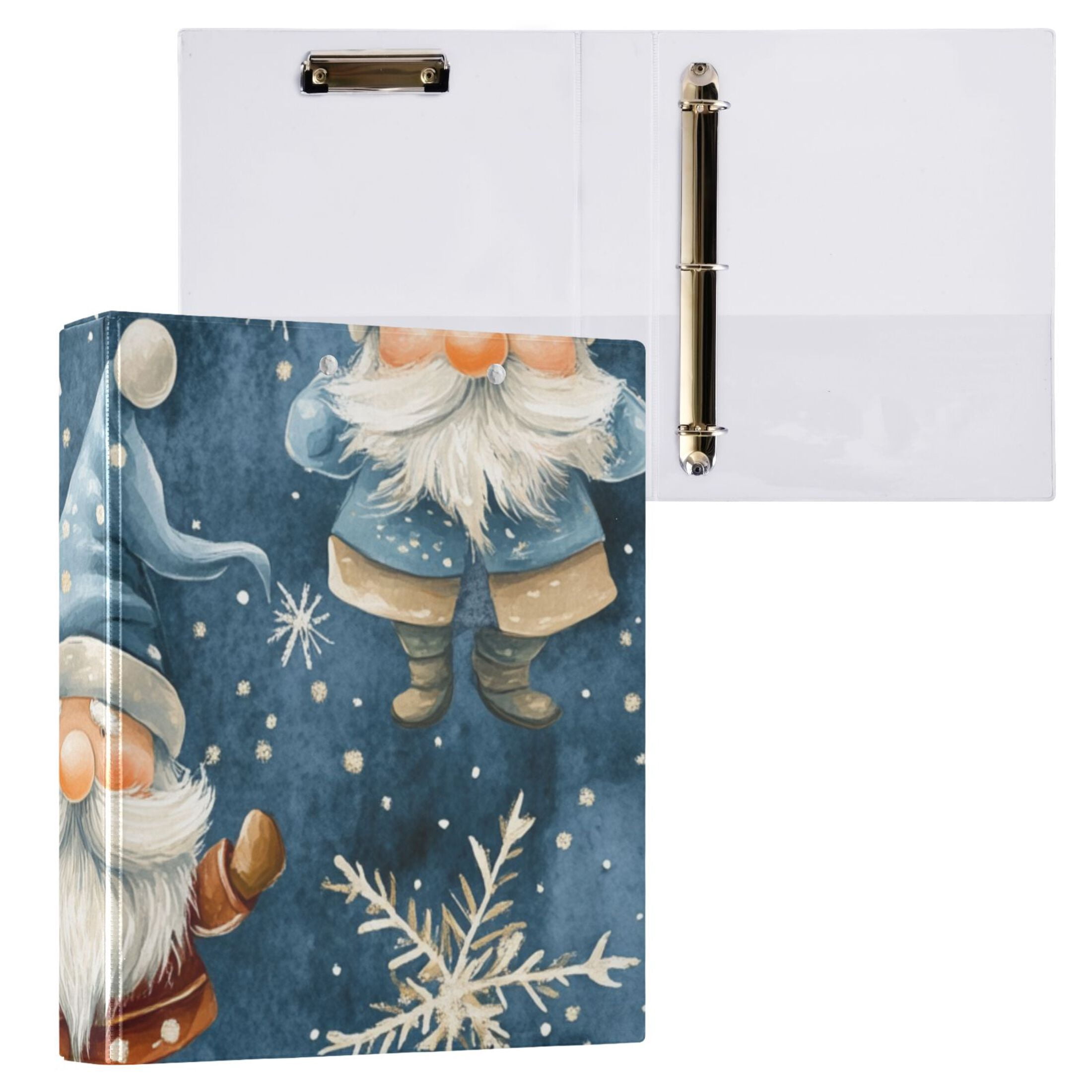 Gnomes Star Snowflakes 3 Ring Binders 1.5 inch Hardcover File Folders with Interior Pockets A4 Size Organizer for School Office Hospital