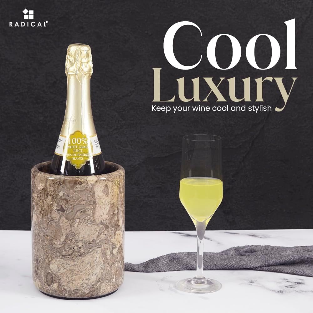 Radicaln Marble Wine Chiller Bucket 6.5 inches Oceanic Handmade Small Champagne Chiller and Wine Bottle Holder for Bar Accessories, Ideal Wine Bucket and Beverages Cooler for Parties