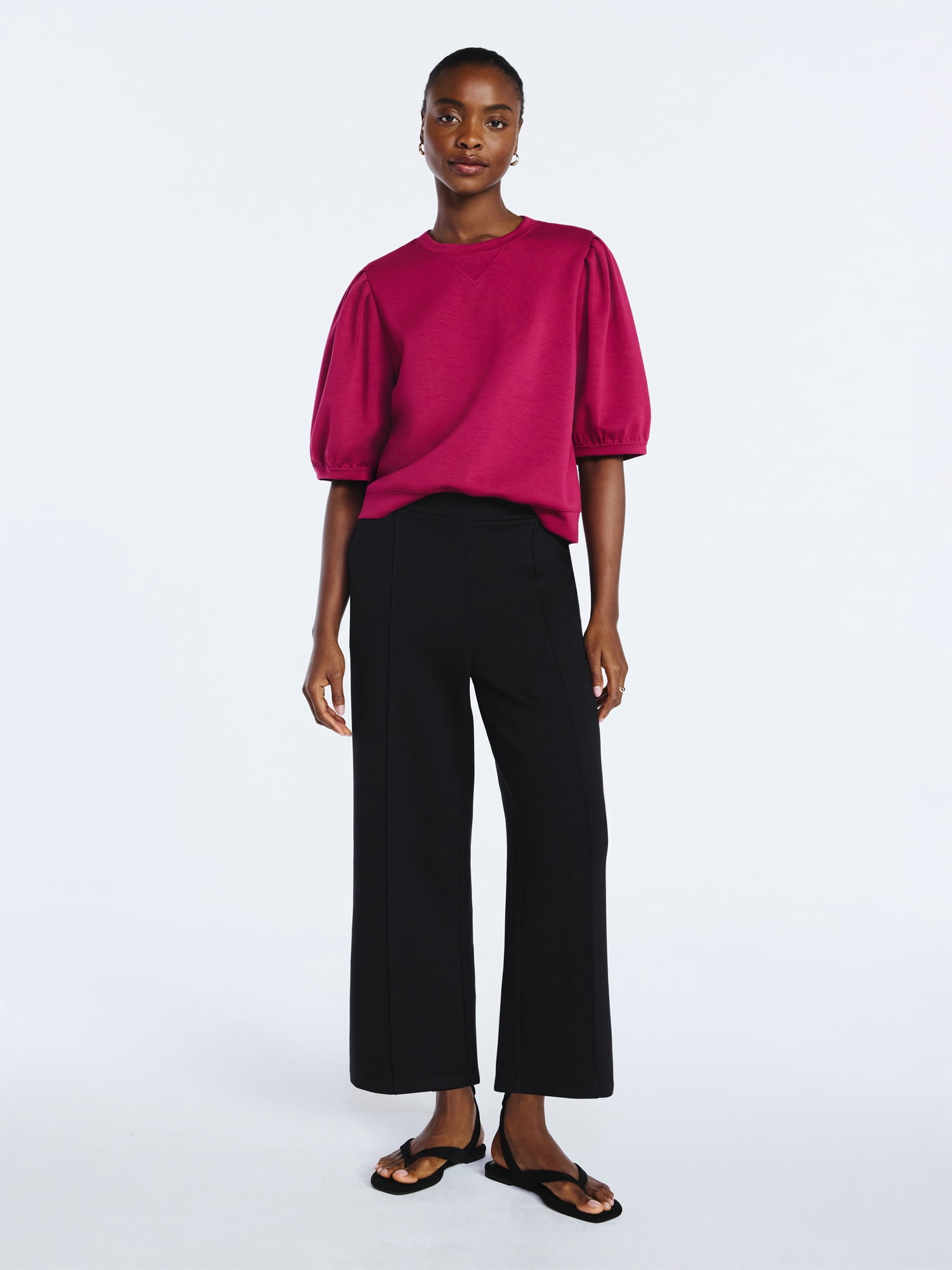 Scoop Women's and Women's Plus Scubaknit Pleated Sleeve Top, Sizes XS-4X