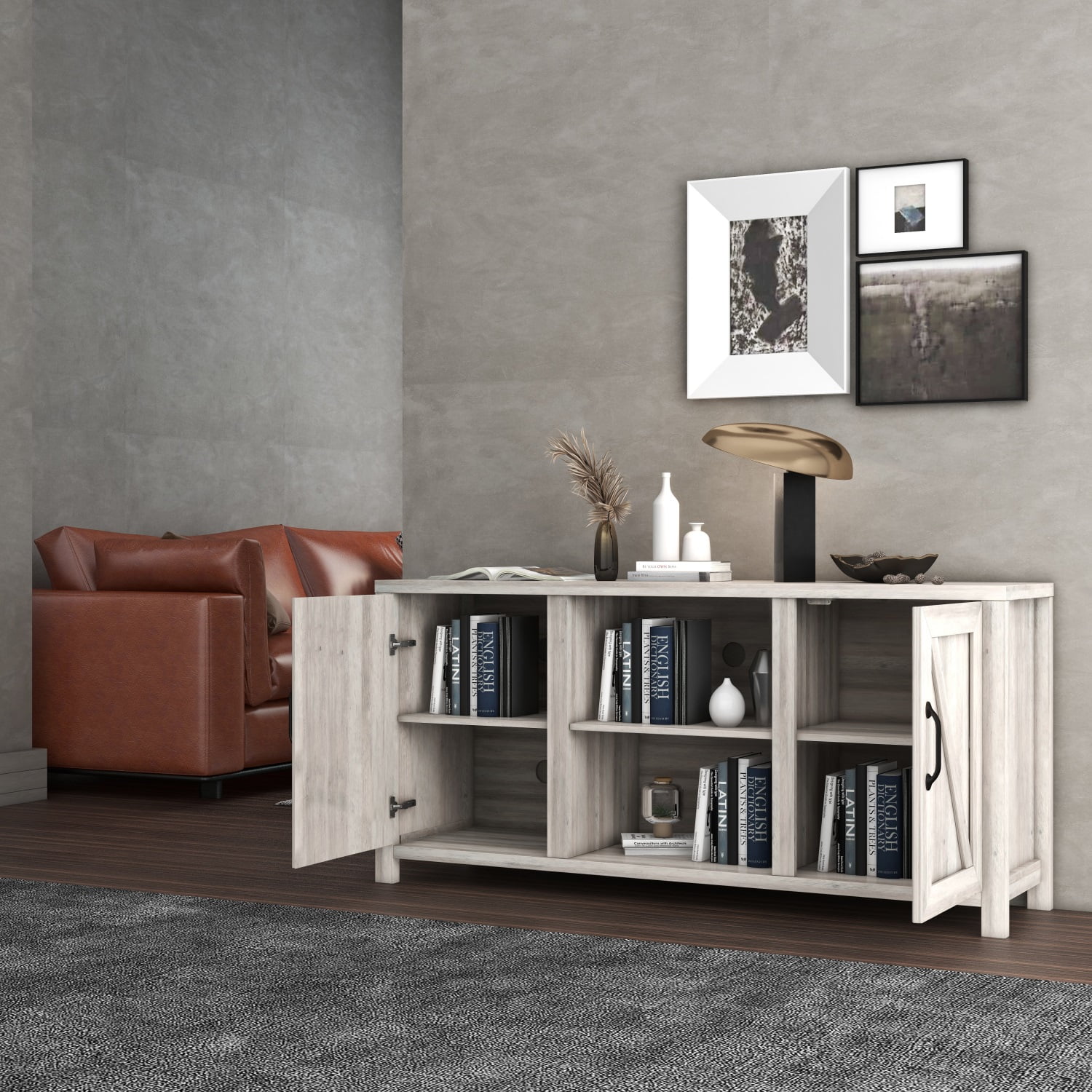 Kadyn 59 Inch Modern Farmhouse Double Doors TV Stand, Particle Board TV Console for TVs up to 65 Inches, Modern Media Console Entertainment Center with Two Doors, Antique Gray Kadyn 59 Inch Modern Farmhouse Double Doors TV Stand, Particle Board TV Console for TVs up to 65 Inches, Modern Media Console Entertainment Center with Two Doors, Antique Gray