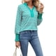 thumbnail image 3 of Sudadera de Rayas de Gran Tamaño para Mujer, Camisa de Larga de Algodón, Corte Holgado, Estilo Henley Verde M, 3 of 10