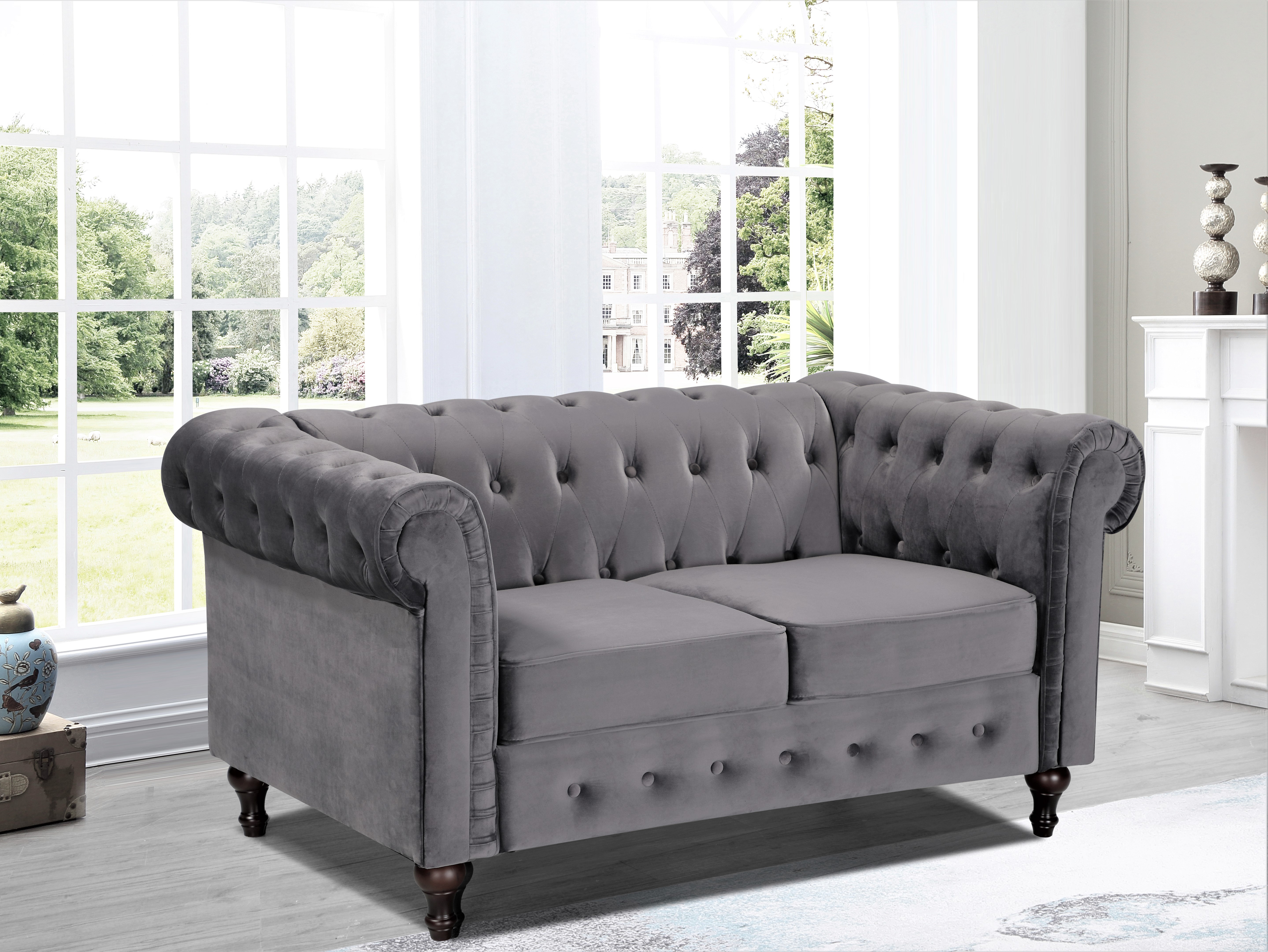Uspridefurniture Shamblin 61'' Rolled Arm Chesterfield Loveseat,Gray
