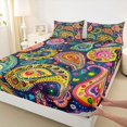 thumbnail image 4 of jejeloiu Colorful Paisley King Sheets For Men Women,Bohemian Pattern Bedding,Dark Multi,4pcs,1 Flat Sheet, 1 Fitted Sheet and 2 Pillowcases, 4 of 6