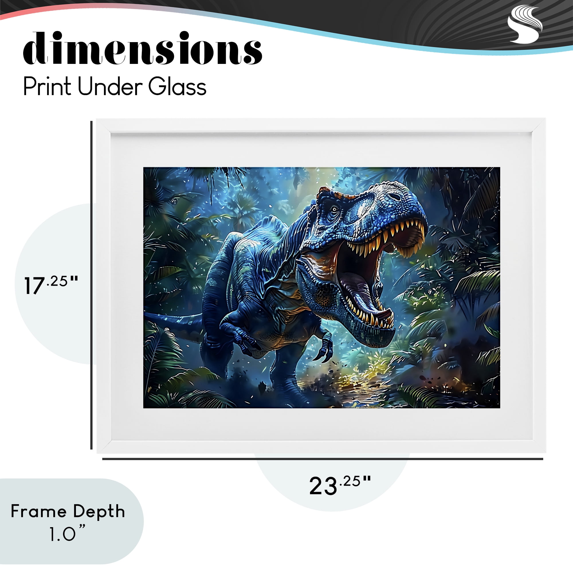 Stupell Industries Blue Toned Dinosaur Roar White Framed Print Under Glass, design by Creative Studio