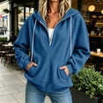 thumbnail image 3 of Oversized Hoodies for Women Sevevn Fashion Casual Solid Color Fleece Hooded Half-Zip Oversized Fleece Hoodie Winter Sweatshirt with Pockets Blue L, 3 of 7