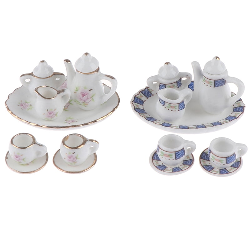 8Pcs 1/12 Dollhouse Miniature Dining Ware Porcelain Tea Set Dish Cups ODDE 