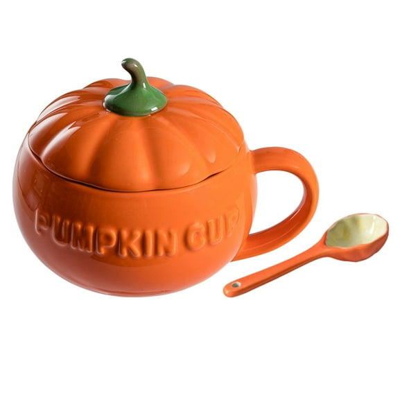 BRIGHTFUFU Juego de tazas de café de cerámica con forma de calabaza, taza de almacenamiento para el hogar (naranja), 1 Juego