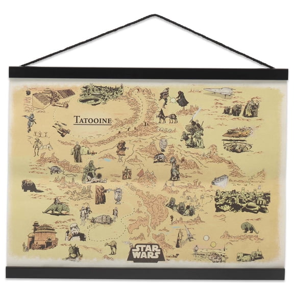 Star Wars Tatooine Map Canvas Wall Banner with Wood Slats in Beige - 11.3"x14.7" Home Decor