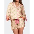 thumbnail image 5 of Pijamas navideños 2025 para mujer, pajarita, camisa de manga larga, pantalones cortos, satén de seda, divertido conjunto de pijama de 2 piezas con gráficos, ropa de dormir, 5 of 5