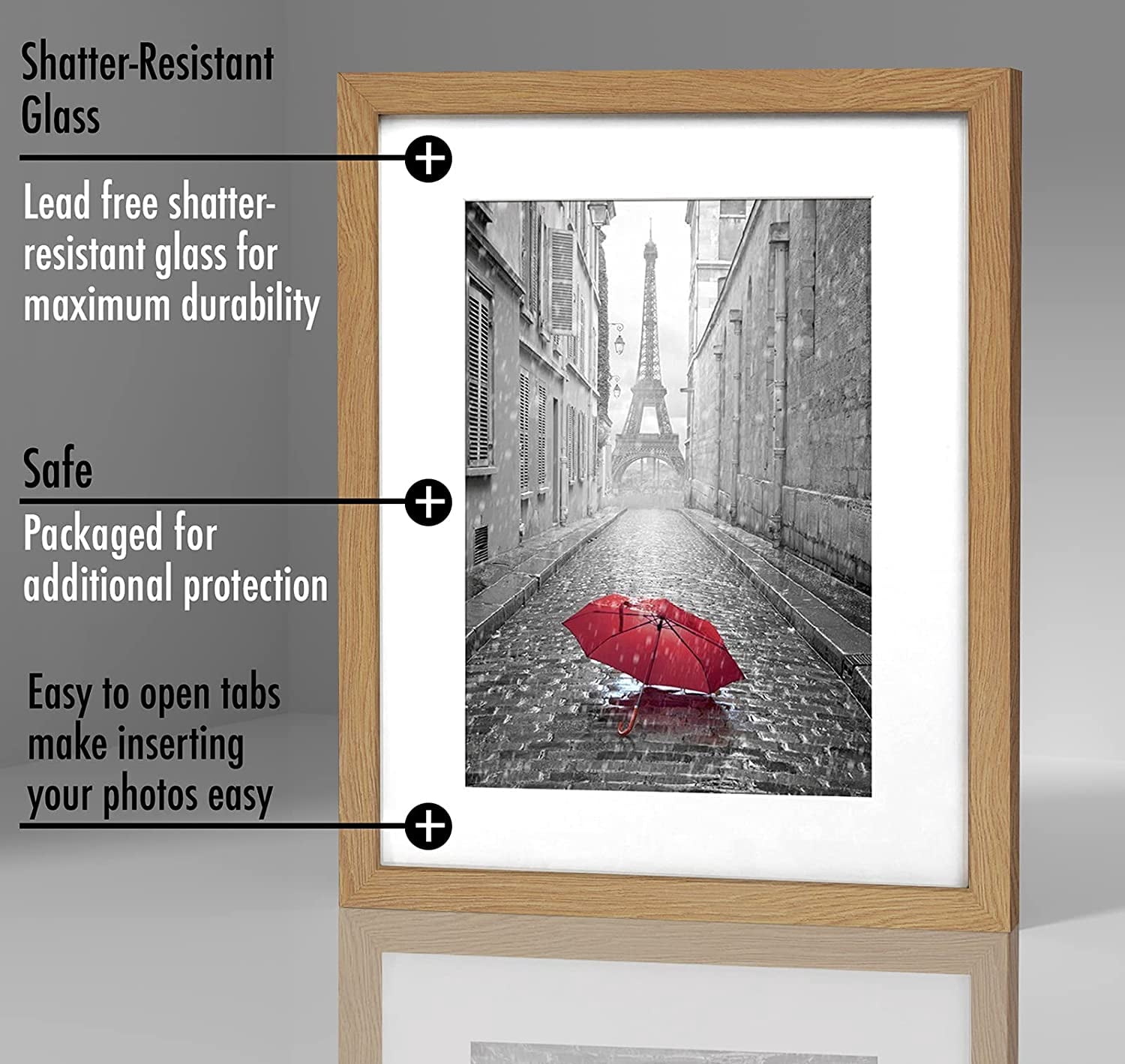 Americanflat 9x12 Picture Frame with Mat for 6x8, MDF wood and shatter-resistant glass, Oak