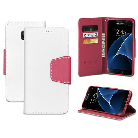 GALAXY S7 WALLET CASE, WHITE PINK INFOLIO WALLET CREDIT CARD ID CASH CASE STAND FOR SAMSUNG GALAXY S7 PHONE