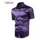 thumbnail image 2 of Camisa De Satén De Seda Morada Para Hombre, Manga Corta, Cor, 2 of 6