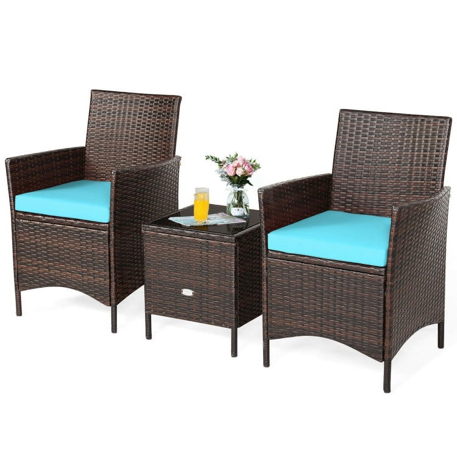 Aimee Lii 3 Pieces Wicker Patio Furniture Set, Conversation Sofa Bench Cushion, Modern Patio Furniture, Blue