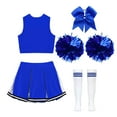 thumbnail image 4 of Aislor Robe de Cheerleading pour Filles Enfants Tenue d'Uniforme de Cheerleader et Couvre-Chef Ensemble de Chaussettes à Pompons Bleu Ciel Complet 14, 4 of 5