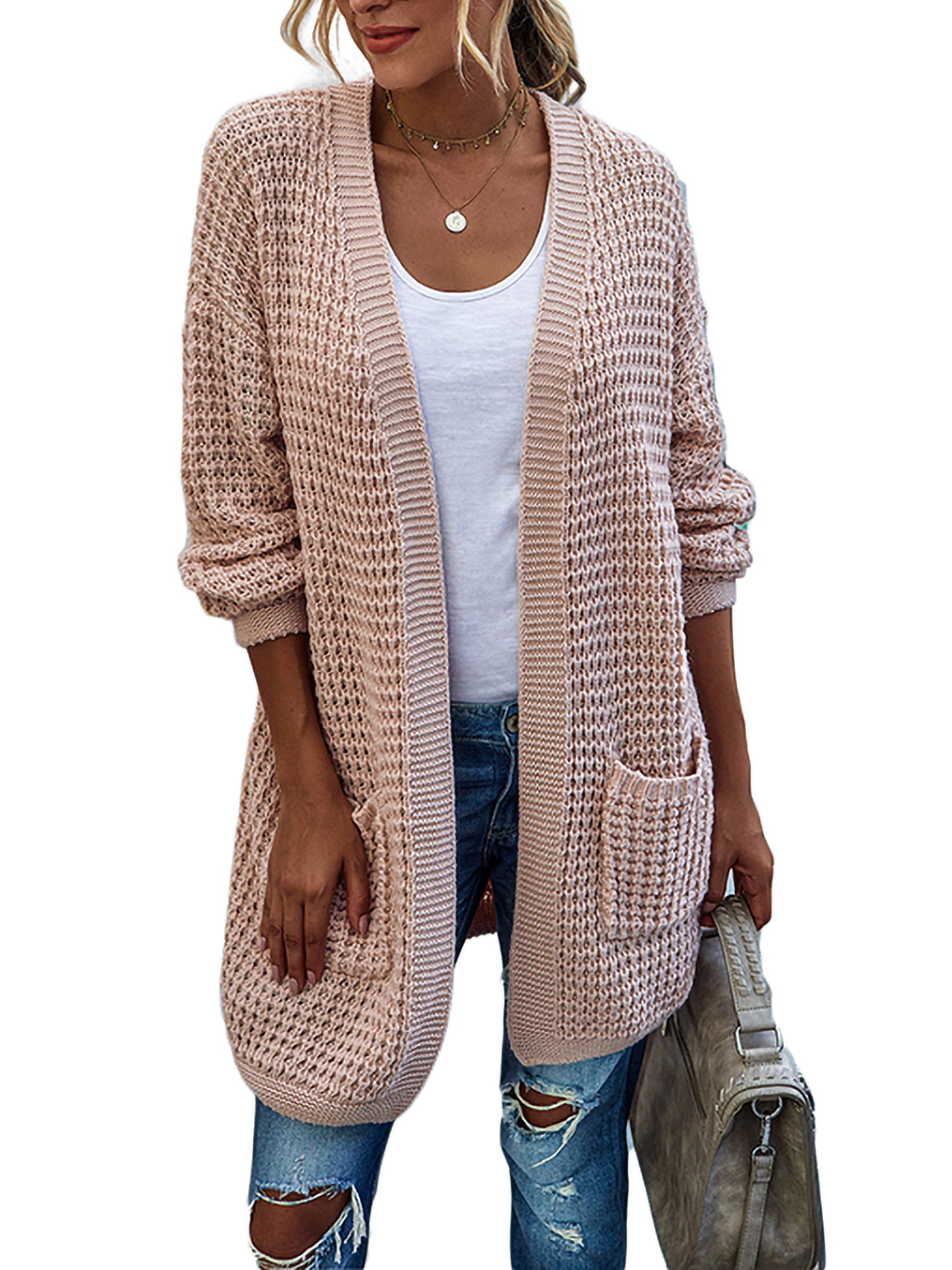 Oasisocean Womens Color Block Striped Draped Kimono Cardigan with Pockets Long Sleeve Open Front Casual Knit Sweaters 